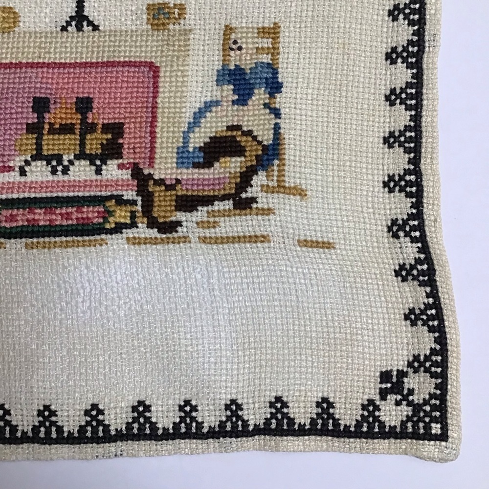 Americana Cross Stitch Sampler Colonial Pilgrim Doily Art Complete 11x12 Vintage - Picture 12 of 16